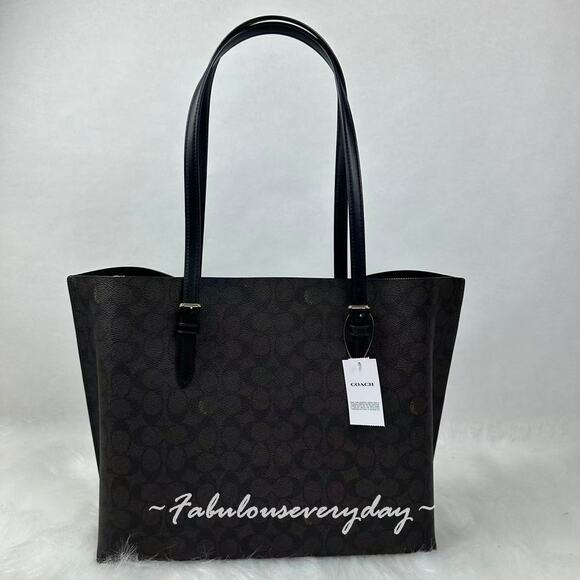 Coach Mollie Tote Bag In Signature Canvas CV967 Walnut/Black NWT - Picture 4 of 11